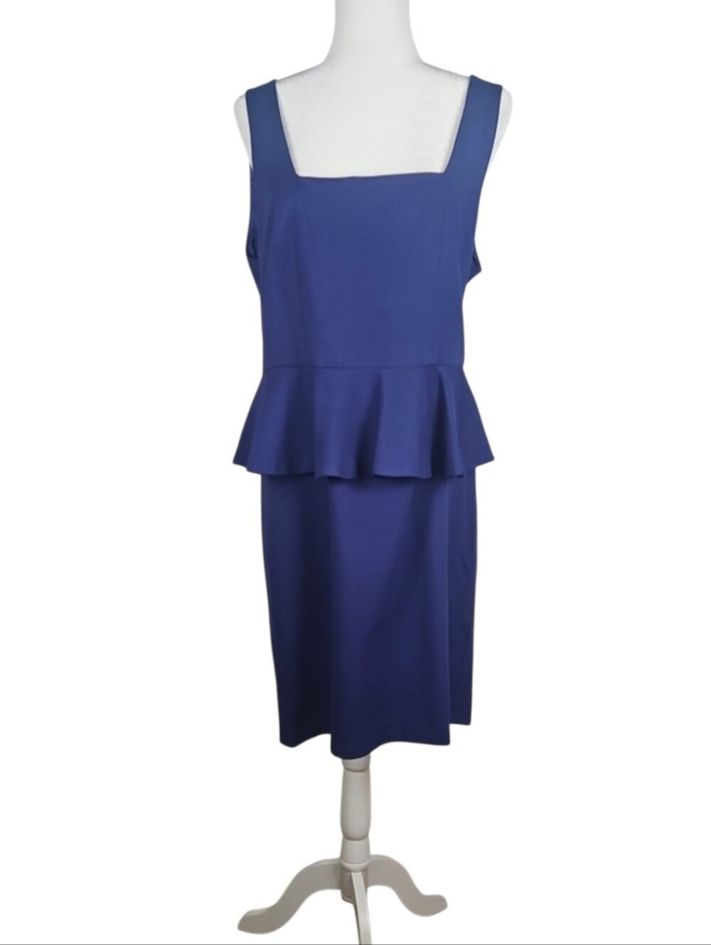 Vivienne Vivienne Tam Indigo Blue Peplum Sleeveless Sheath Midi Dress, Size XL